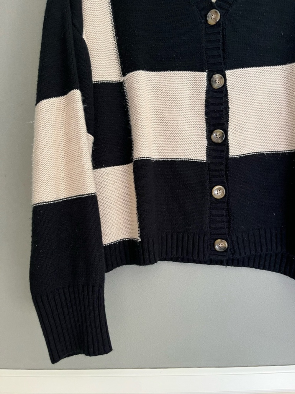 Black and Cream Checkered V-Neck Button Cardigan Sweater Long Sleeves 3X Preppy - Picture 2 of 7